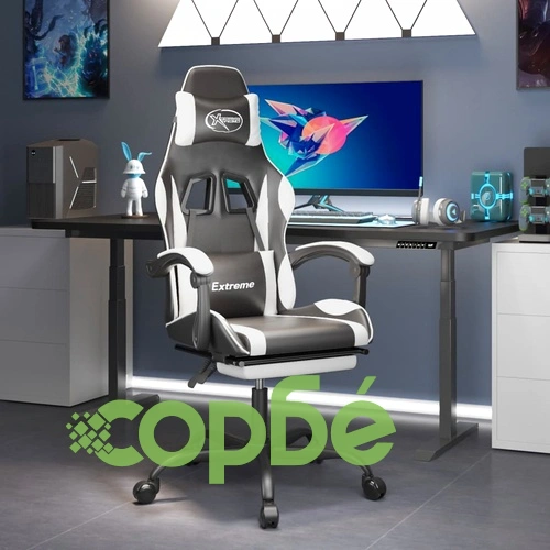 Въртящ гейминг стол с опора за крака черно-бял изкуствена кожа ➤ топ цена ➤ sorbe.bg