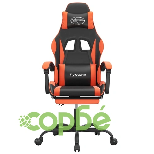 Въртящ гейминг стол с подложка черно-оранжев изкуствена кожа ➤ топ цена ➤ sorbe.bg