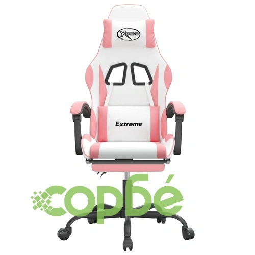 Въртящ гейминг стол с опора за крака бяло-розов изкуствена кожа ➤ топ цена ➤ sorbe.bg