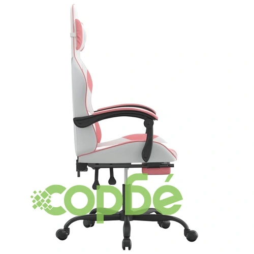 Въртящ гейминг стол с опора за крака бяло-розов изкуствена кожа ➤ топ цена ➤ sorbe.bg