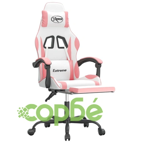Въртящ гейминг стол с опора за крака бяло-розов изкуствена кожа ➤ топ цена ➤ sorbe.bg