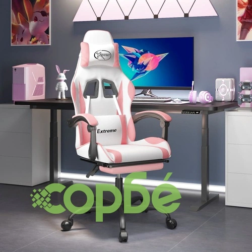 Въртящ гейминг стол с опора за крака бяло-розов изкуствена кожа ➤ топ цена ➤ sorbe.bg