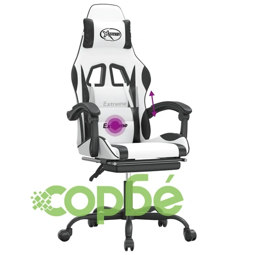 Въртящ гейминг стол с опора за крака бяло-черен изкуствена кожа ➤ топ цена ➤ sorbe.bg