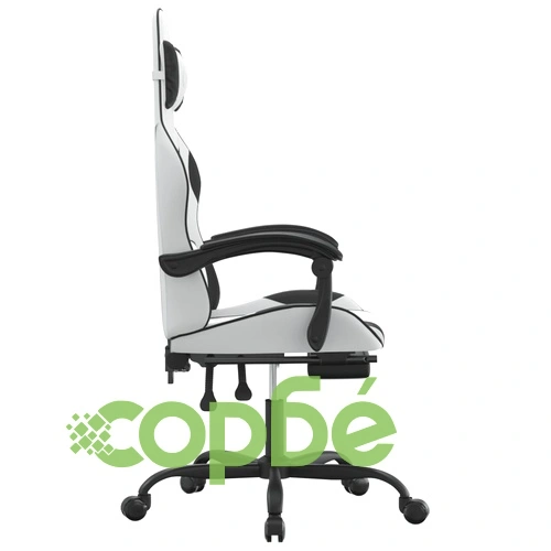 Въртящ гейминг стол с опора за крака бяло-черен изкуствена кожа ➤ топ цена ➤ sorbe.bg