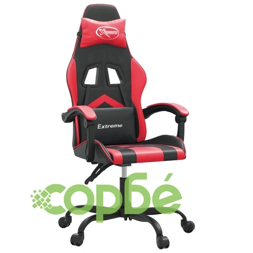 Въртящ гейминг стол, черно и червено, изкуствена кожа ➤ топ цена ➤ sorbe.bg