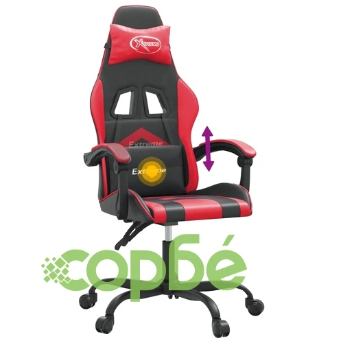 Въртящ гейминг стол, черно и червено, изкуствена кожа ➤ топ цена ➤ sorbe.bg