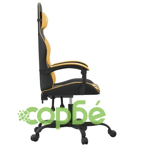 Въртящ гейминг стол, черно и златисто, изкуствена кожа ➤ топ цена ➤ sorbe.bg