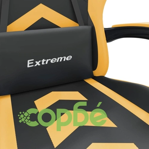 Въртящ гейминг стол, черно и златисто, изкуствена кожа ➤ топ цена ➤ sorbe.bg