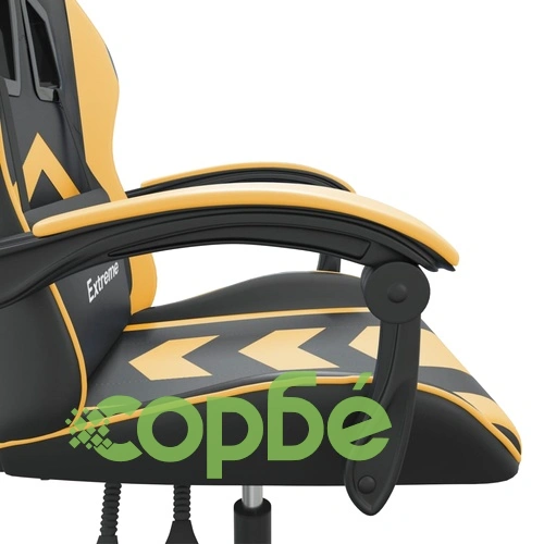 Въртящ гейминг стол, черно и златисто, изкуствена кожа ➤ топ цена ➤ sorbe.bg