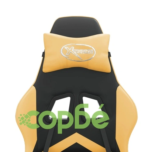 Въртящ гейминг стол, черно и златисто, изкуствена кожа ➤ топ цена ➤ sorbe.bg