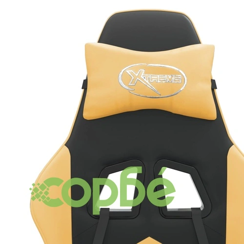 Въртящ гейминг стол, черно и златисто, изкуствена кожа ➤ топ цена ➤ sorbe.bg