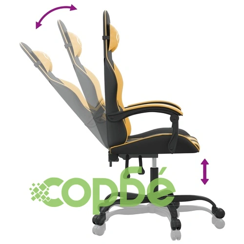 Въртящ гейминг стол, черно и златисто, изкуствена кожа ➤ топ цена ➤ sorbe.bg