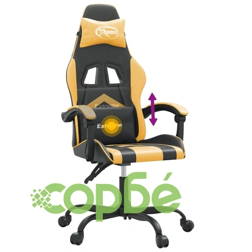 Въртящ гейминг стол, черно и златисто, изкуствена кожа ➤ топ цена ➤ sorbe.bg