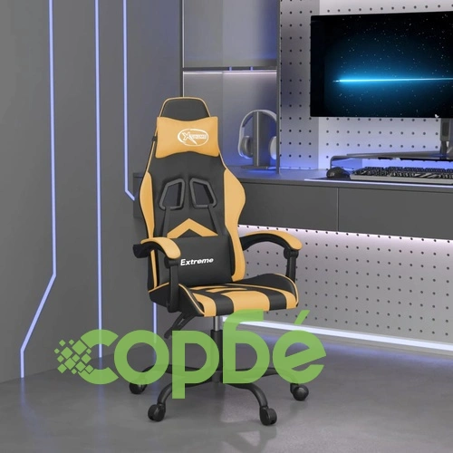 Въртящ гейминг стол, черно и златисто, изкуствена кожа ➤ топ цена ➤ sorbe.bg