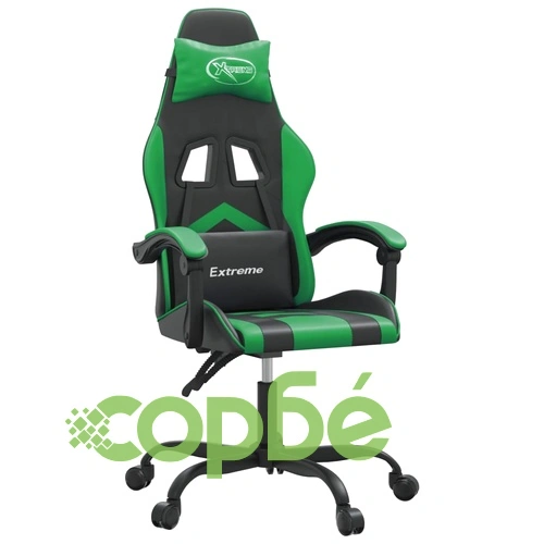 Въртящ гейминг стол, черно и зелено, изкуствена кожа ➤ топ цена ➤ sorbe.bg