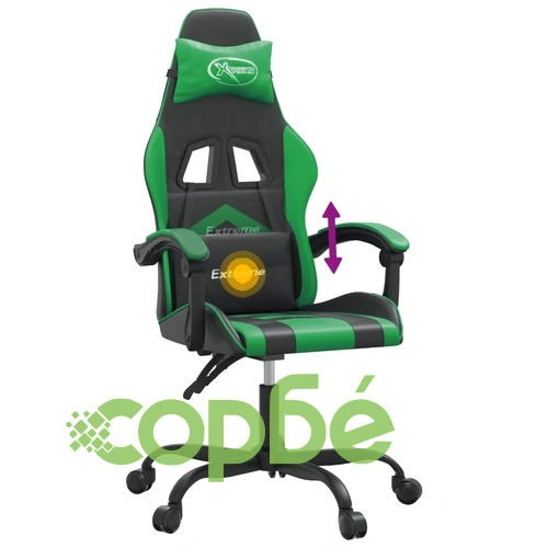 Въртящ гейминг стол, черно и зелено, изкуствена кожа ➤ топ цена ➤ sorbe.bg