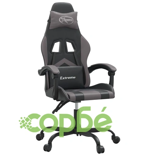 Въртящ гейминг стол, черно и сиво, изкуствена кожа ➤ топ цена ➤ sorbe.bg