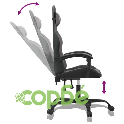 Въртящ гейминг стол, черно и сиво, изкуствена кожа ➤ топ цена ➤ sorbe.bg