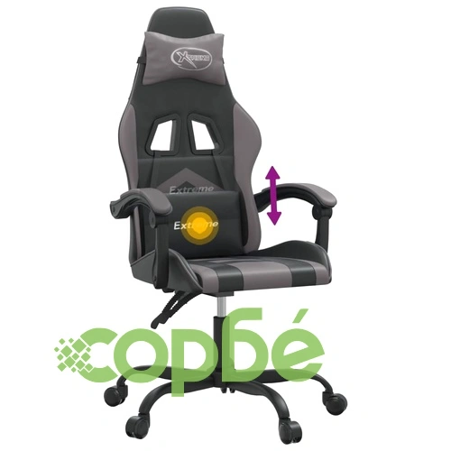 Въртящ гейминг стол, черно и сиво, изкуствена кожа ➤ топ цена ➤ sorbe.bg