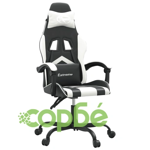 Въртящ гейминг стол, черно и бяло, изкуствена кожа ➤ топ цена ➤ sorbe.bg