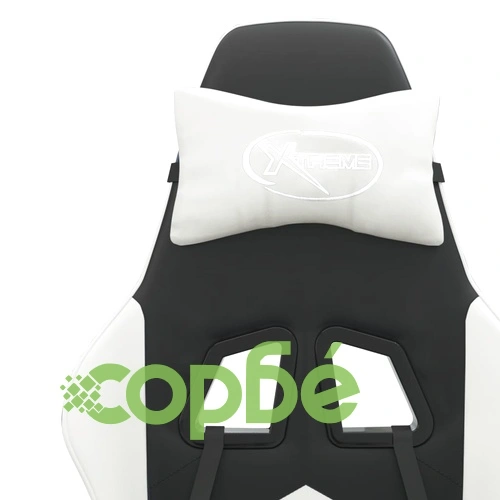 Въртящ гейминг стол, черно и бяло, изкуствена кожа ➤ топ цена ➤ sorbe.bg