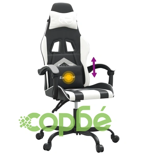 Въртящ гейминг стол, черно и бяло, изкуствена кожа ➤ топ цена ➤ sorbe.bg