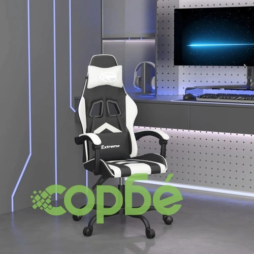 Въртящ гейминг стол, черно и бяло, изкуствена кожа ➤ топ цена ➤ sorbe.bg