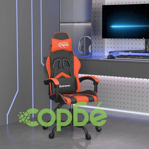 Въртящ гейминг стол, черно и оранжево, изкуствена кожа ➤ топ цена ➤ sorbe.bg