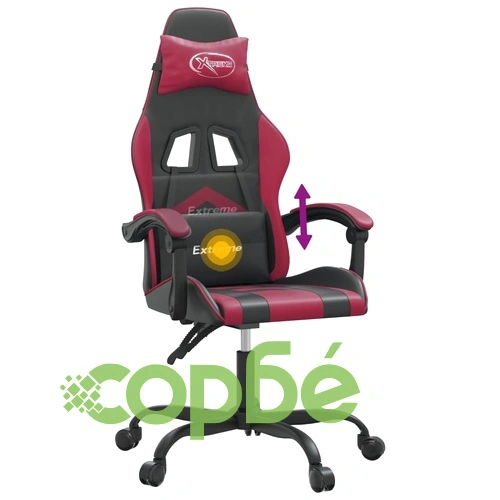 Въртящ гейминг стол, черно и виненочервено, изкуствена кожа ➤ топ цена ➤ sorbe.bg