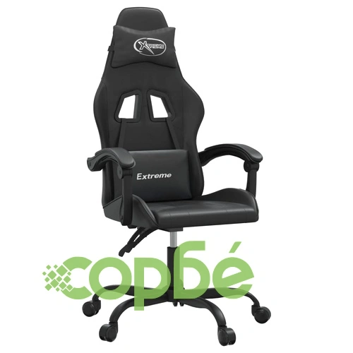 Въртящ гейминг стол, черен, изкуствена кожа ➤ топ цена ➤ sorbe.bg