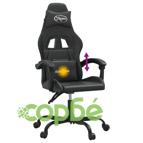 Въртящ гейминг стол, черен, изкуствена кожа ➤ топ цена ➤ sorbe.bg