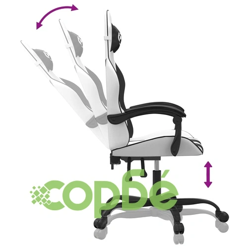 Въртящ гейминг стол, бяло и черно, изкуствена кожа ➤ топ цена ➤ sorbe.bg