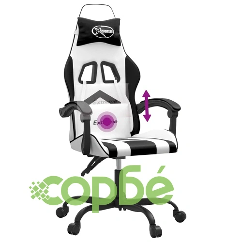 Въртящ гейминг стол, бяло и черно, изкуствена кожа ➤ топ цена ➤ sorbe.bg