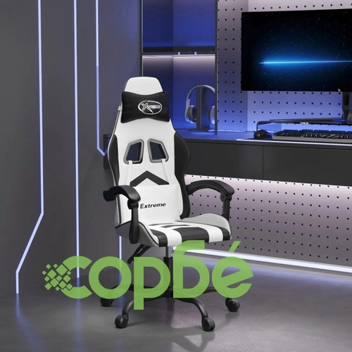 Въртящ гейминг стол, бяло и черно, изкуствена кожа ➤ топ цена ➤ sorbe.bg
