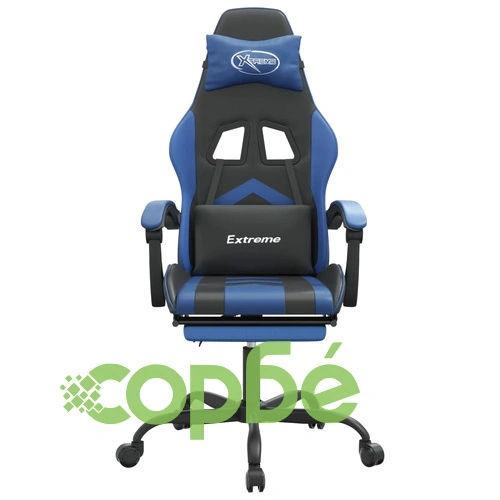 Въртящ гейминг стол с опора за крака черно-син изкуствена кожа ➤ топ цена ➤ sorbe.bg