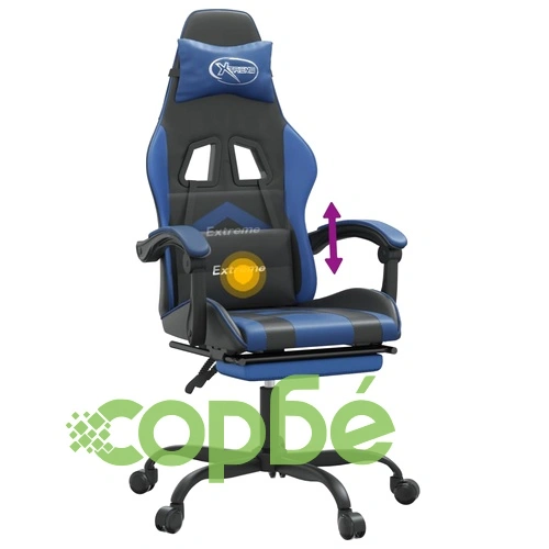 Въртящ гейминг стол с опора за крака черно-син изкуствена кожа ➤ топ цена ➤ sorbe.bg