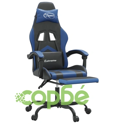 Въртящ гейминг стол с опора за крака черно-син изкуствена кожа ➤ топ цена ➤ sorbe.bg
