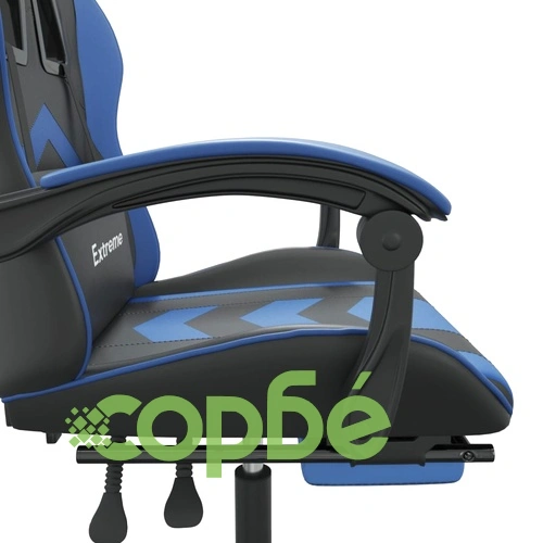 Въртящ гейминг стол с опора за крака черно-син изкуствена кожа ➤ топ цена ➤ sorbe.bg