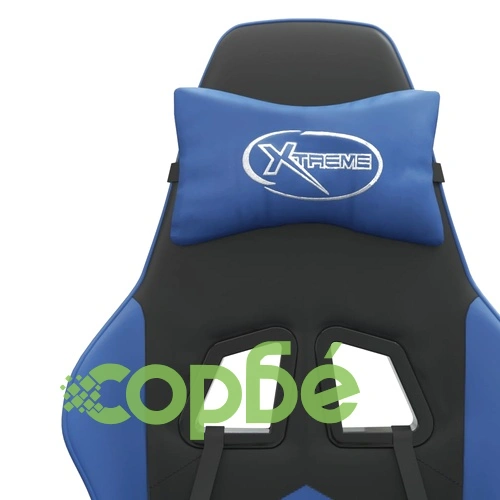 Въртящ гейминг стол с опора за крака черно-син изкуствена кожа ➤ топ цена ➤ sorbe.bg