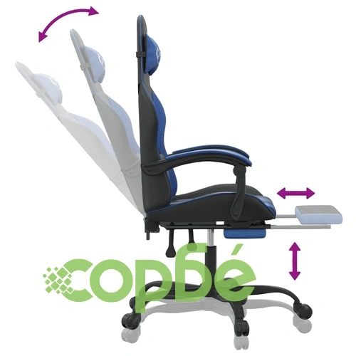 Въртящ гейминг стол с опора за крака черно-син изкуствена кожа ➤ топ цена ➤ sorbe.bg