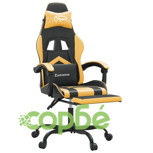 Въртящ гейминг стол опора за крака черно-златен изкуствена кожа ➤ топ цена ➤ sorbe.bg