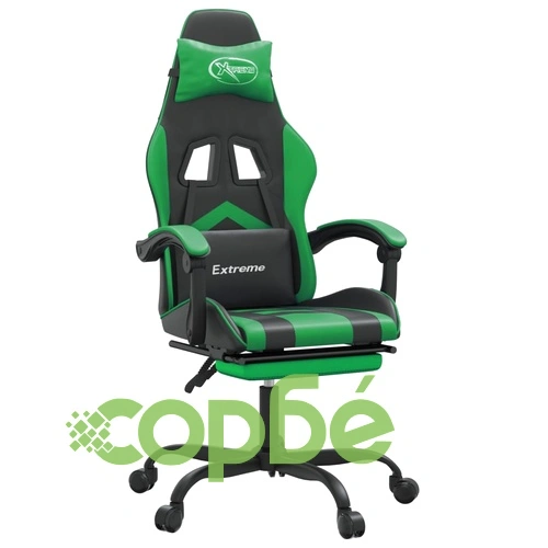 Въртящ гейминг стол опора за крака черно-зелен изкуствена кожа ➤ топ цена ➤ sorbe.bg