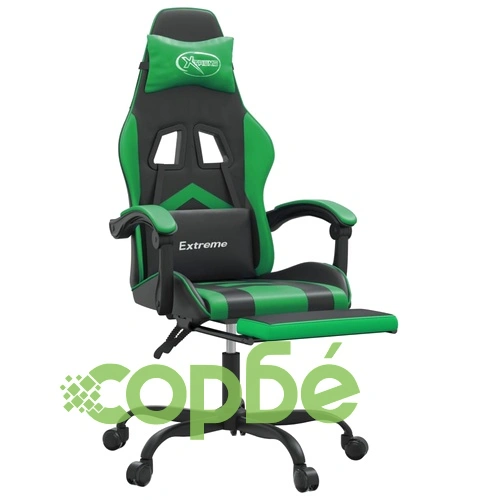 Въртящ гейминг стол опора за крака черно-зелен изкуствена кожа ➤ топ цена ➤ sorbe.bg