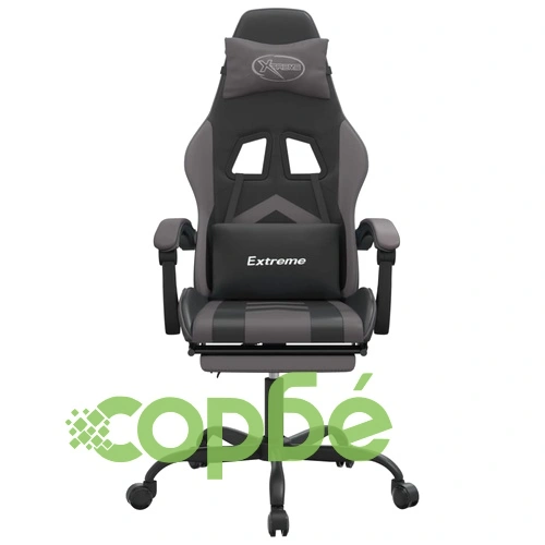 Въртящ гейминг стол опора за крака черно-сив изкуствена кожа ➤ топ цена ➤ sorbe.bg