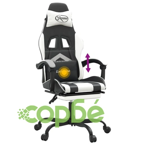 Въртящ гейминг стол с опора за крака черно-бял изкуствена кожа ➤ топ цена ➤ sorbe.bg