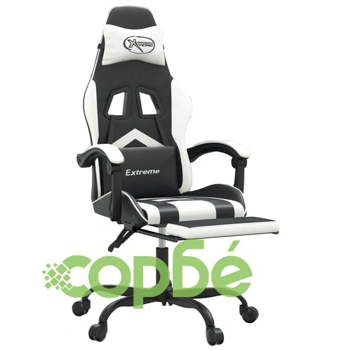 Въртящ гейминг стол с опора за крака черно-бял изкуствена кожа ➤ топ цена ➤ sorbe.bg