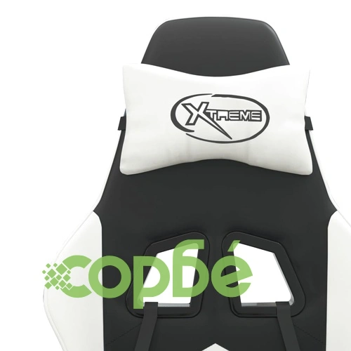 Въртящ гейминг стол с опора за крака черно-бял изкуствена кожа ➤ топ цена ➤ sorbe.bg