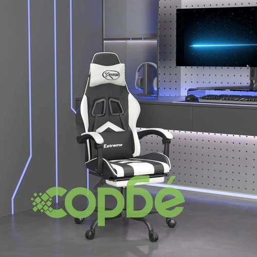 Въртящ гейминг стол с опора за крака черно-бял изкуствена кожа ➤ топ цена ➤ sorbe.bg