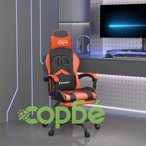 Въртящ гейминг стол с подложка черно-оранжев изкуствена кожа ➤ топ цена ➤ sorbe.bg