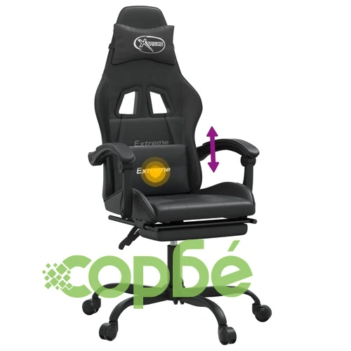 Въртящ гейминг стол с опора за крака, черен, изкуствена кожа ➤ топ цена ➤ sorbe.bg